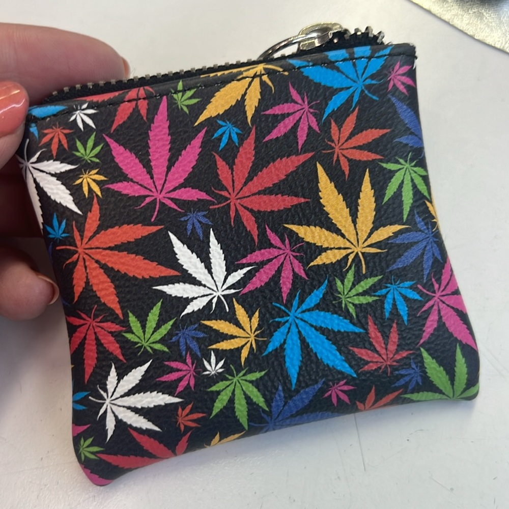 Weed/ Coin Leather Bag Custom Print Bold Colors Travel Bag with Striking Design